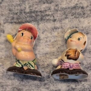 Vintage Ceramic Figurines Salt And Pepper Shakers with Baseball Theme